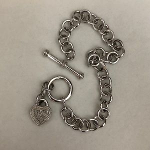 Sterling Silver and Diamonds Heart Charm Bracelet